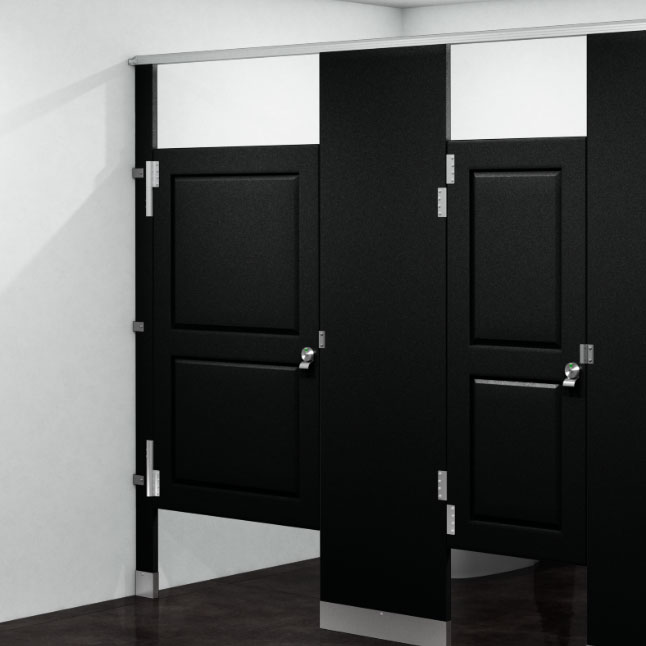 Custom engraved solid plastic restroom partition door