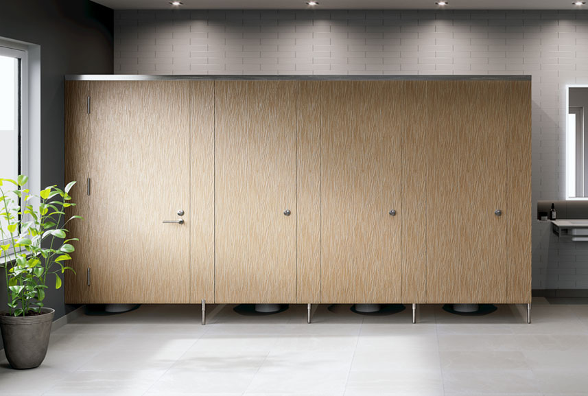 Private floor-mounted laminate restroom partitions