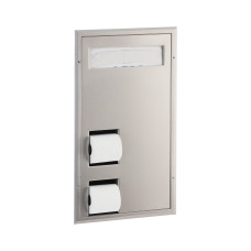 B-3471 - Partition-Mounted Toilet Tissue / Seat Cover Dispenser, Right Side While Seated, Satin Finish