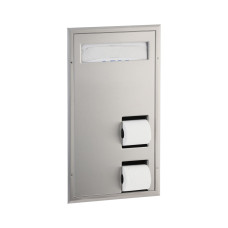 B-34715 - Partition-Mounted Toilet Tissue / Seat Cover Dispenser, Left Side While Seated, Satin Finish