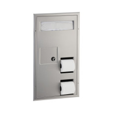 B-35715 - Partition-Mounted Toilet Tissue / Seat Cover Dispenser / Waste Disposal, Left Side While Seated B-35715 - Partition-Mounted Toilet Tissue / Seat Cover Dispenser / Waste Disposal, Left Side While Seated