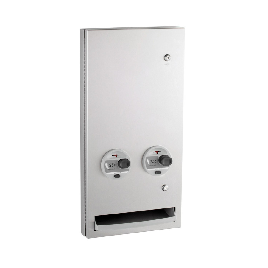 B-370634 25 - Semi-Recessed Napkin-Tampon Dispenser, 25-Cent Operation, Satin Finish