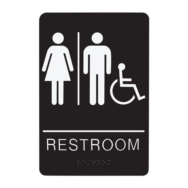 130745 SIGN RESTROOM UNISEX HANDICAP - BRAILLE - BLACK ACRYLIC