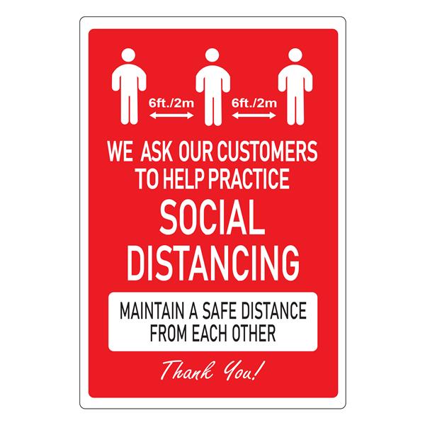 130816 SIGN SOCIAL DISTANCING - RED AND WHITE 6" X 9"