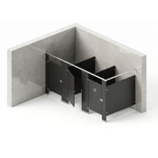 Bathroom Partitions - 3 Stalls - Left Hand In Corner Standard Bathroom Partitions - 3 Stalls - Left Hand In Corner Standard