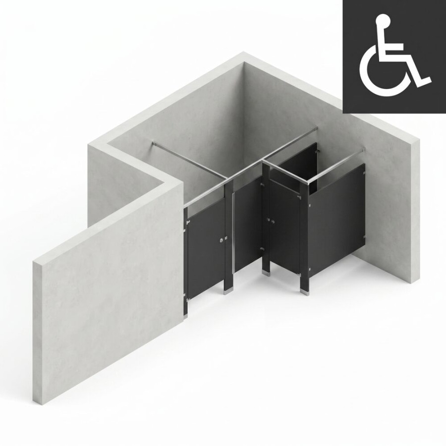 Bathroom Partitions - 2 Stalls - Left Hand Alcove ADA