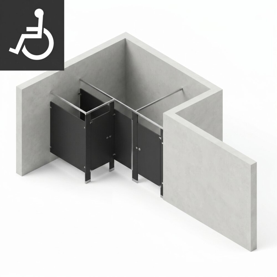 Bathroom Partitions - 2 Stalls - Right Hand Alcove ADA