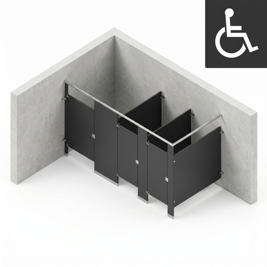 Bathroom Partitions - 3 Stalls - Left Hand In Corner ADA