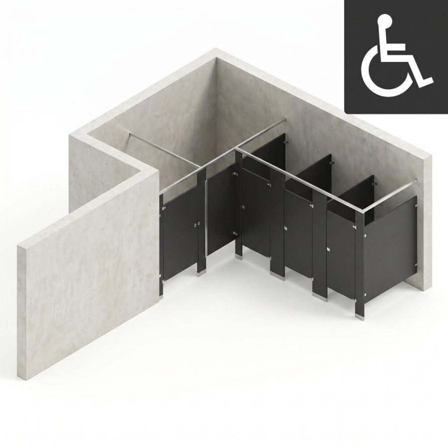 Bathroom Partitions - 4 Stalls - Left Hand Alcove ADA