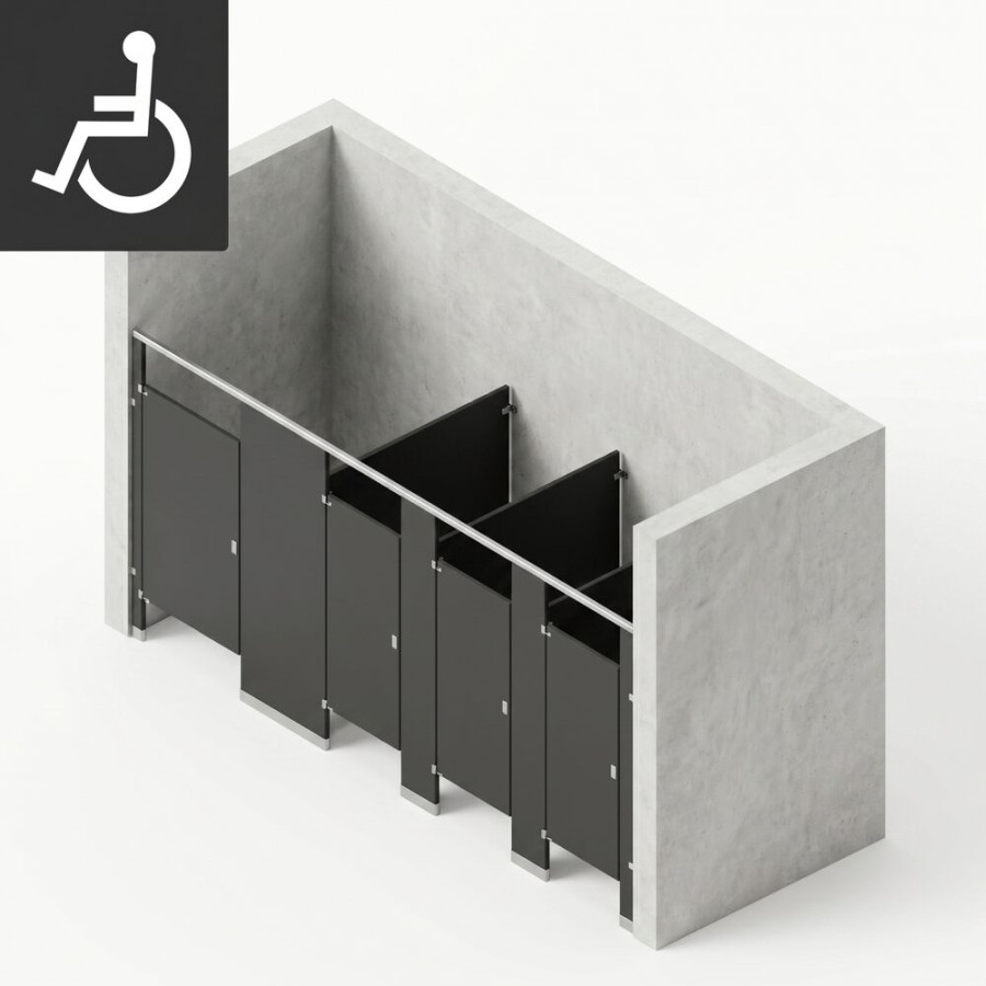 Bathroom Partitions - 4 Stalls - Left Hand Between Walls ADA