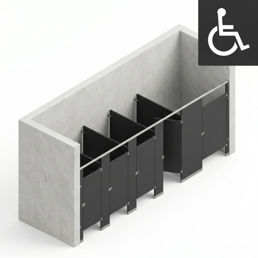 Bathroom Partitions - 5 Stalls - Right Hand Between Walls ADA