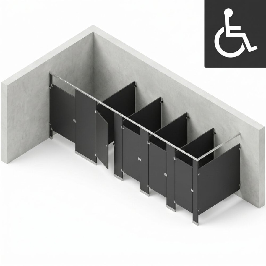 Bathroom Partitions - 5 Stalls - Left Hand In Corner ADA