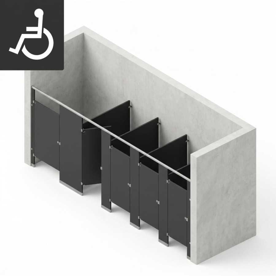 Bathroom Partitions - 5 Stalls -  Left Hand Between Walls ADA