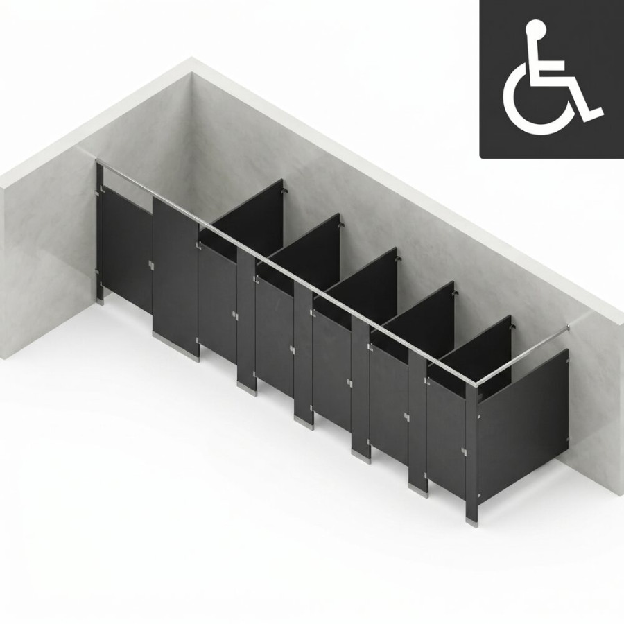 Bathroom Partitions - 6 Stalls - Left Hand In Corner ADA