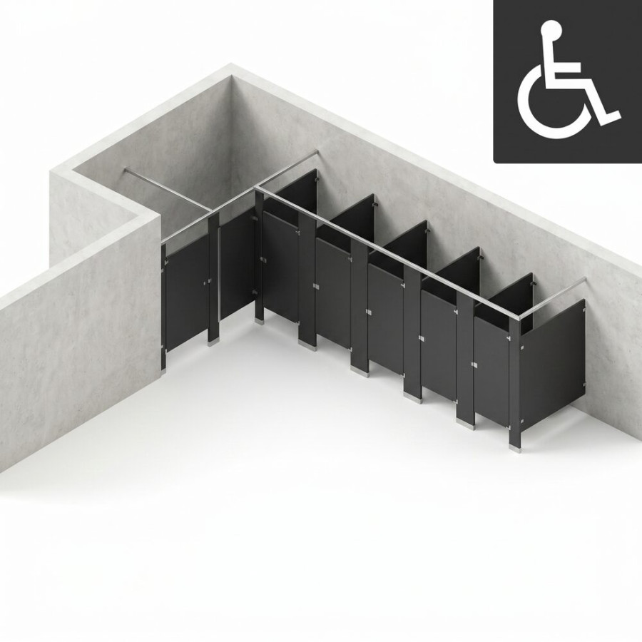 Bathroom Partitions - 6 Stalls - Left Hand Alcove ADA