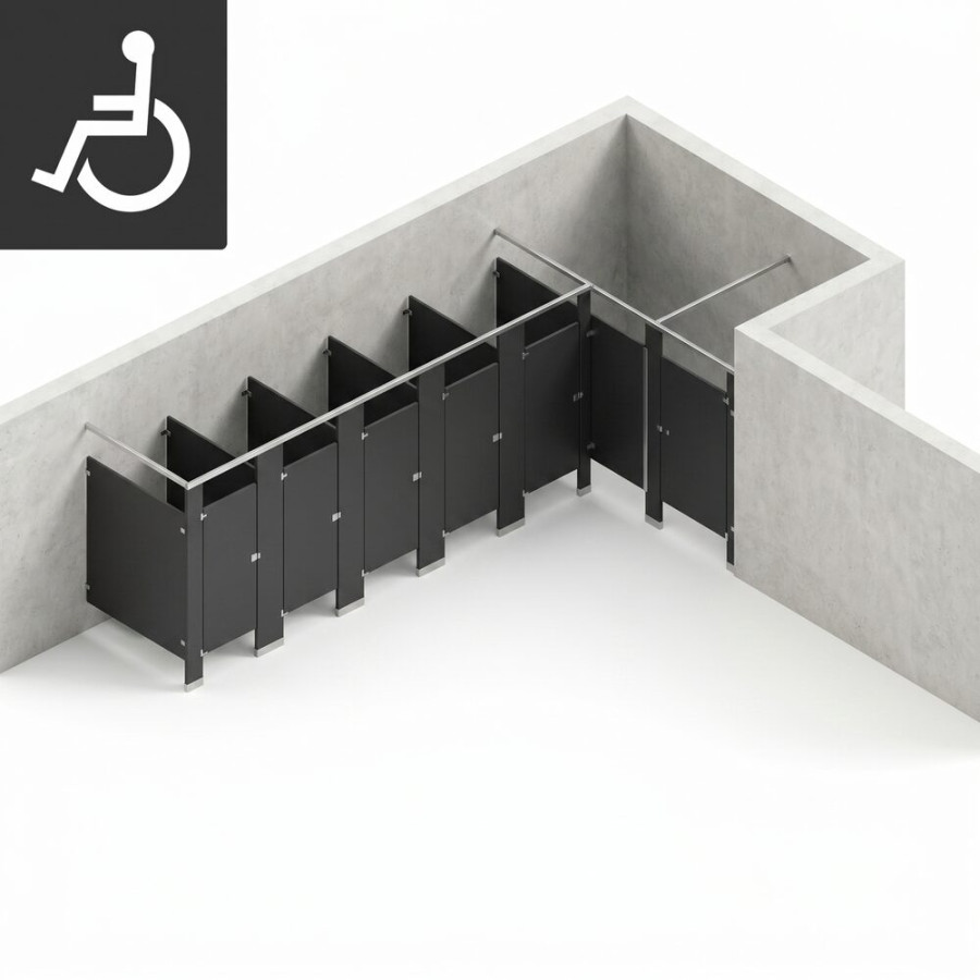 Bathroom Partitions - 6 Stalls - Right Hand Alcove ADA