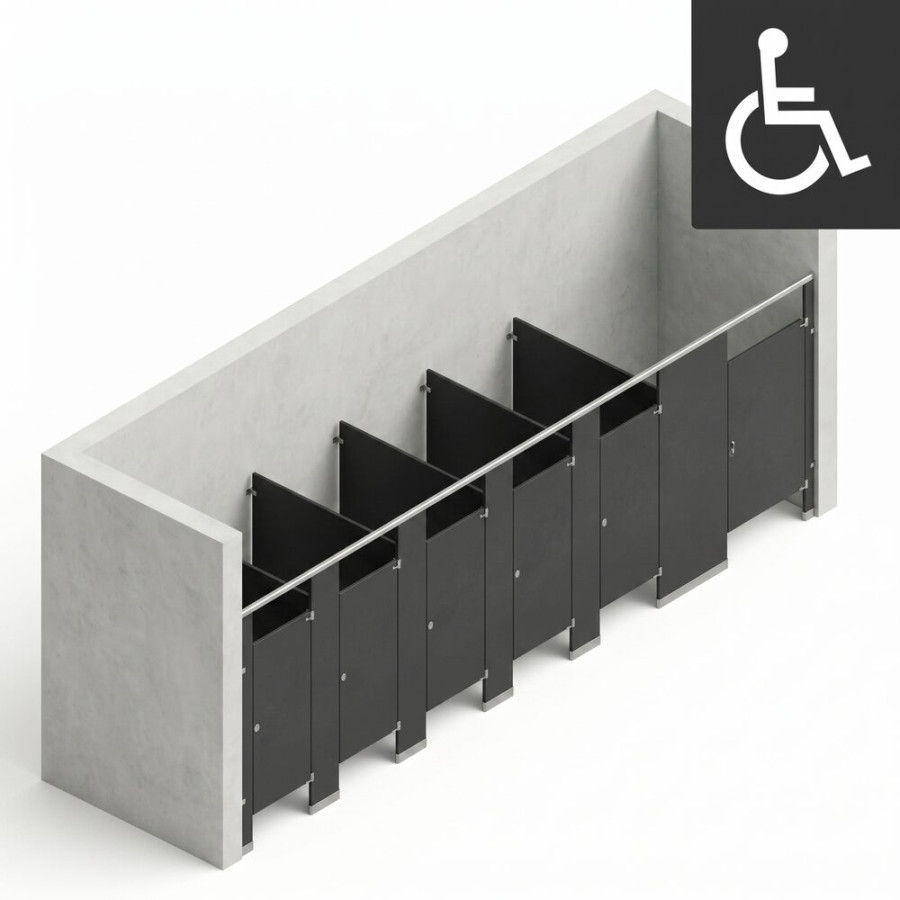 Bathroom Partitions - 6 Stalls - Right Hand Between Walls ADA