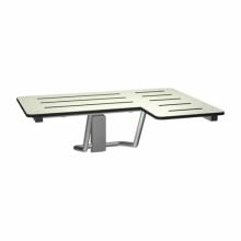 Bobrick B-5181 reversible solid phenolic folding shower seat against white.