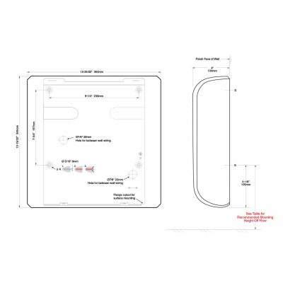 Detailed dimensions of Bobrick B-7120 QuietDry TrimDry surface hand dryer.