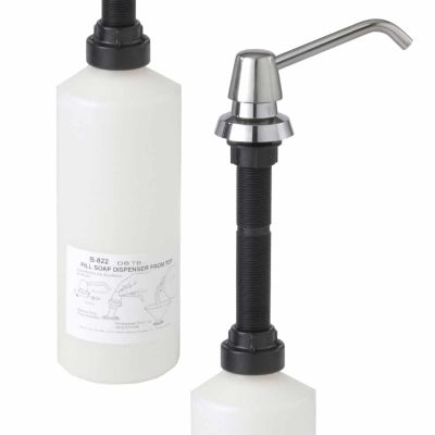 Bobrick B-822 lavatory vanity mounted soap dispenser shown against white.