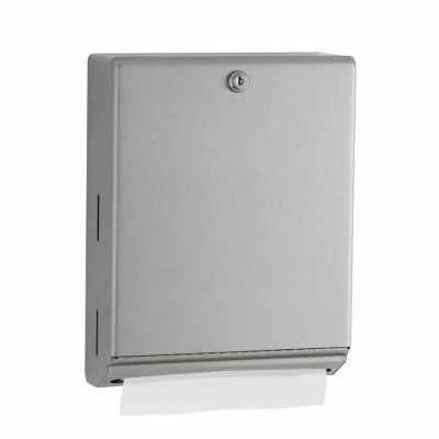 Bobrick B-262 surface paper towel dispenser with folded towel protruding.