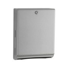 Bobrick B-262 surface mounted folded paper towel dispenser against white.