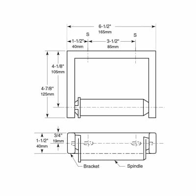 Bobrick Single Roll Toilet Tissue Dispenser detailed line drawing.