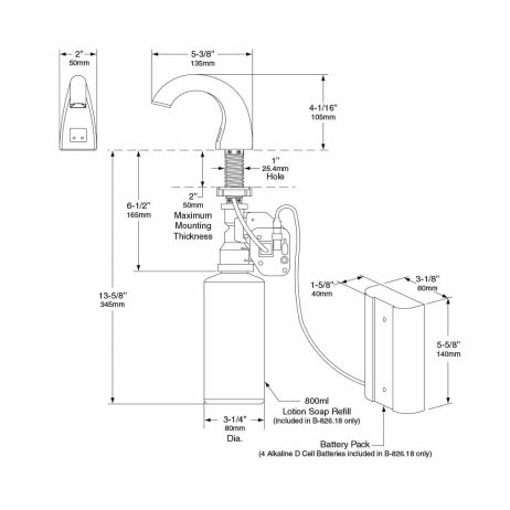 Bobrick Automatic Liquid Soap Dispenser B-826 - Partition Plus