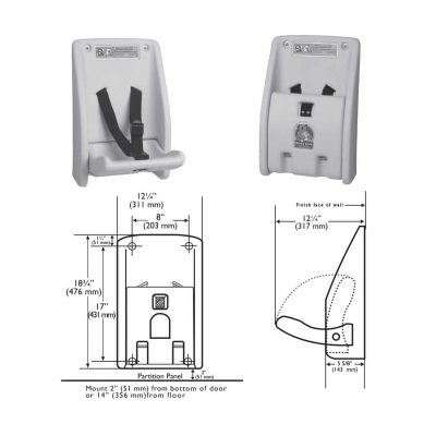 Detailed dimensions of the Koala Kare Child Protection Seat KB102.