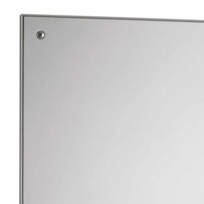 Bobrick Frameless Stainless Steel Mirror B-1556 in detail against white.