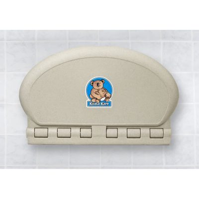 Koala Kare KB208 baby changing station in sandstone, shown closed.