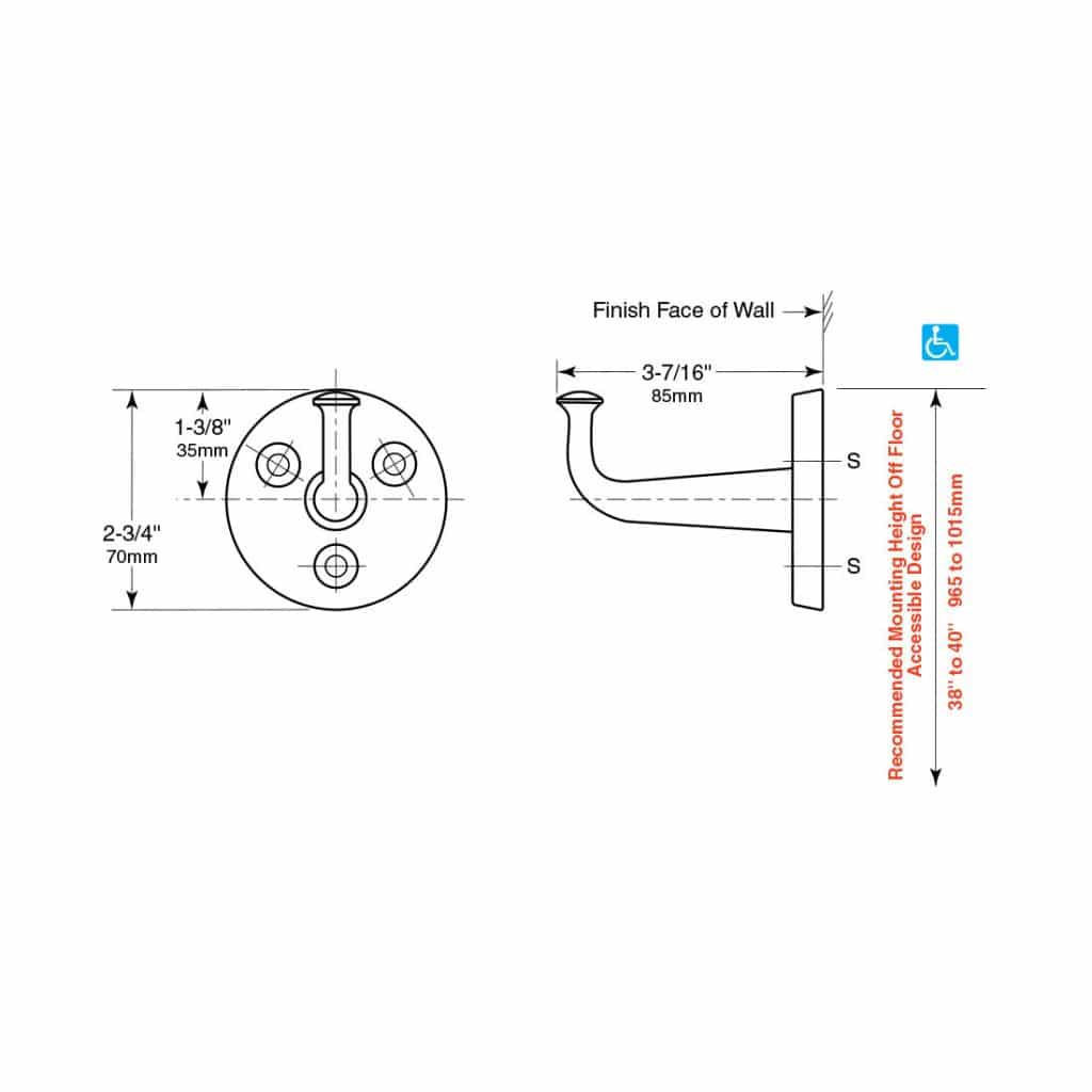 Bobrick B-211 Heavy Duty Clothes Hook Exposed Mounting - Partition Plus