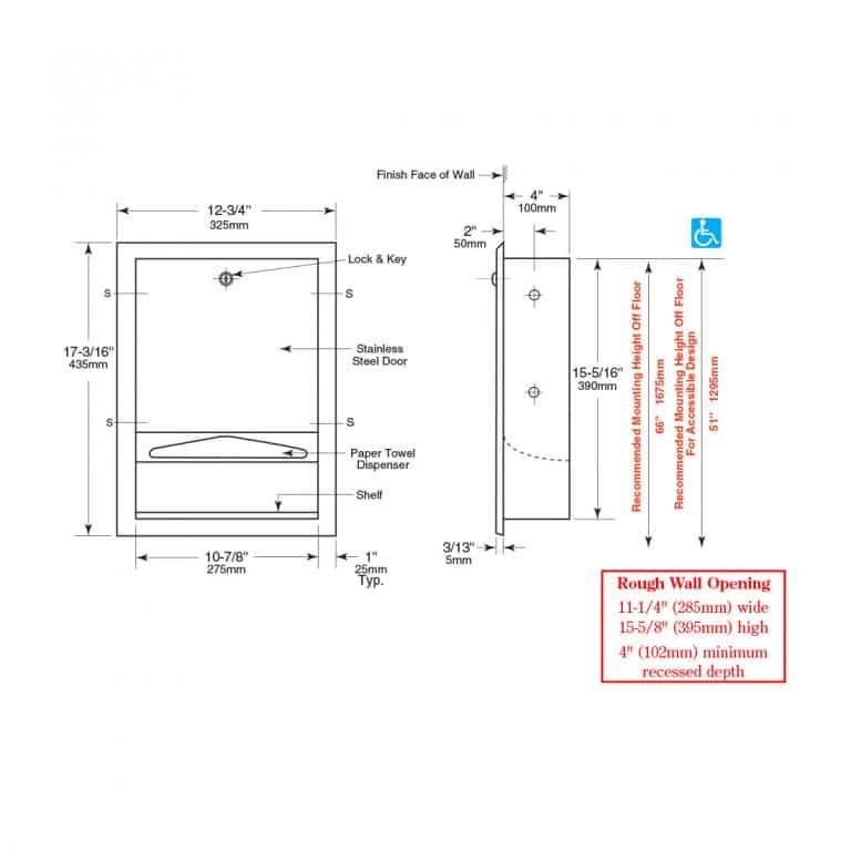 Bobrick Recessed Paper Towel Dispenser B 359 Partition Plus 9653