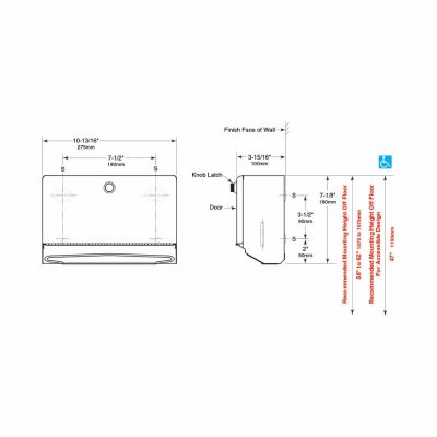 Dimensions of Bobrick Surface Mount Paper Towel Dispenser B-2621