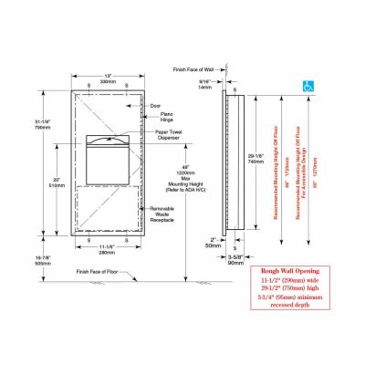 Bobrick TrimLine Recessed Paper Towel Dispenser and Waste Receptacle B-36903