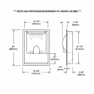 Detailed dimensions of XLERATOR Recess Kit that provides ADA compliance.