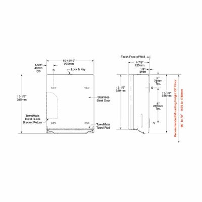 Bobrick Contura Surface Mount Paper Towel Dispenser B-4262 dimension drawing.