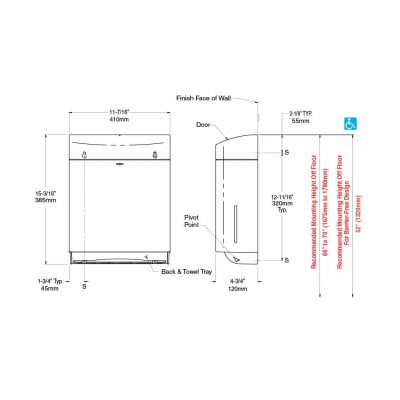 Bobrick Matrix Surface Mount Paper Towel Dispenser B-5262 dimension drawing.