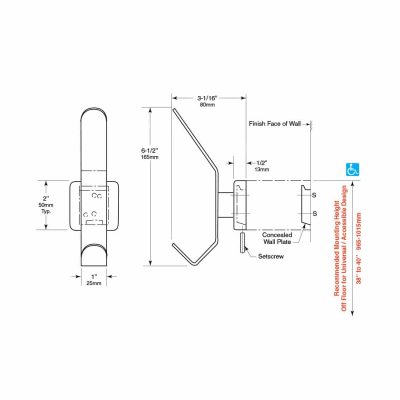 Dimensions of Bobrick Surface Mounted Hat and Coat Hook B-682.