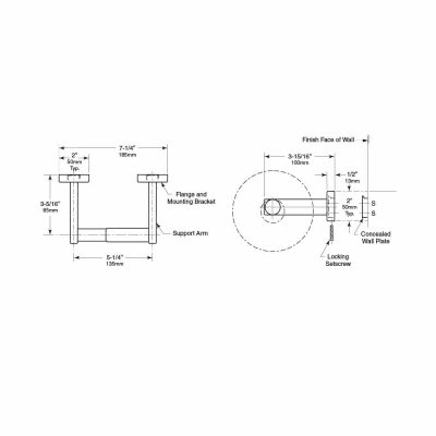 Bobrick Single Roll Toilet Tissue Dispenser B-685 line drawing, dimensions.