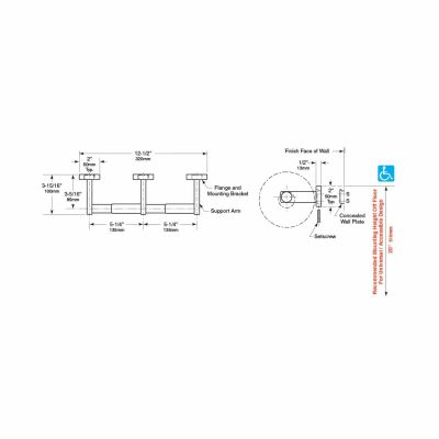 Bobrick Double Roll Toilet Tissue Dispenser B-686 dimensional line drawing.