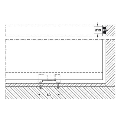 Line drawing front view, Hawa Junior 120/A floor guide.