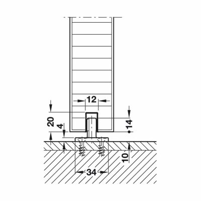 Side line drawing, Hawa Junior 120/A, detailing floor guide.