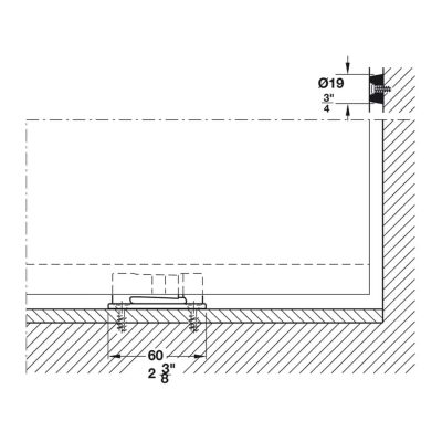 Hawa Junior 80/B floor guide, wall bumper line drawing.