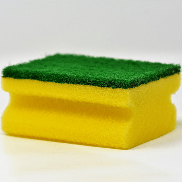 Photograph of yellow and green sponge.