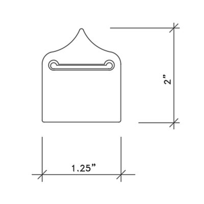 Dimensional drawing of plastic, press fit headrail endcap from Scranton Products.