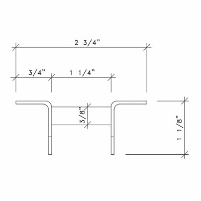 Dimensional drawing of metal headrail bracket from Scranton Products.