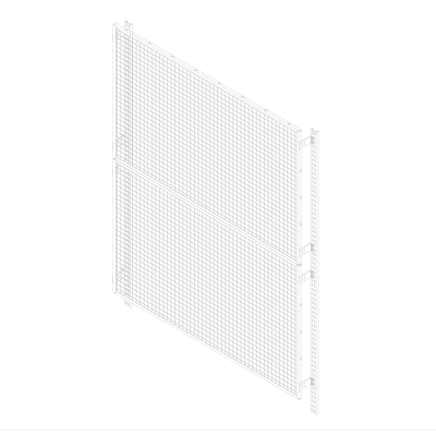 Line drawing of two BeastWire warehouse rack guarding panels installed on uprights.