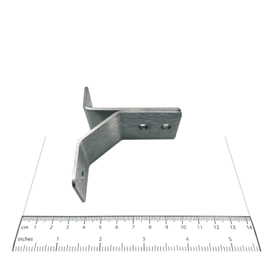 Photograph showing the Bobrick Y-Bracket, External - 1000974 with a ruler for scale.