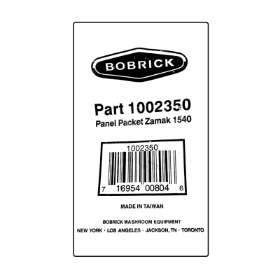 Scanned image of label on Bobrick Panel Bracket Packet - 1002350 package.